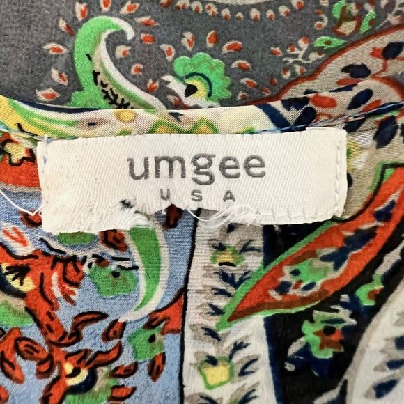 Umgee Womens Sheer Blouse Large Blue Multicolor Paisley Popover Peplum Hem - Picture 4 of 5